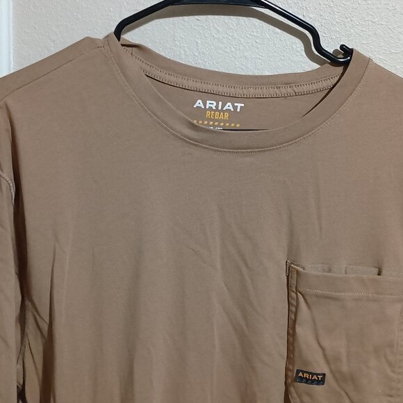 Ariat Rebar Born 4 This Mens Long Sleeve Pocket T-shirt Size XL Tan - Picture 9 of 13